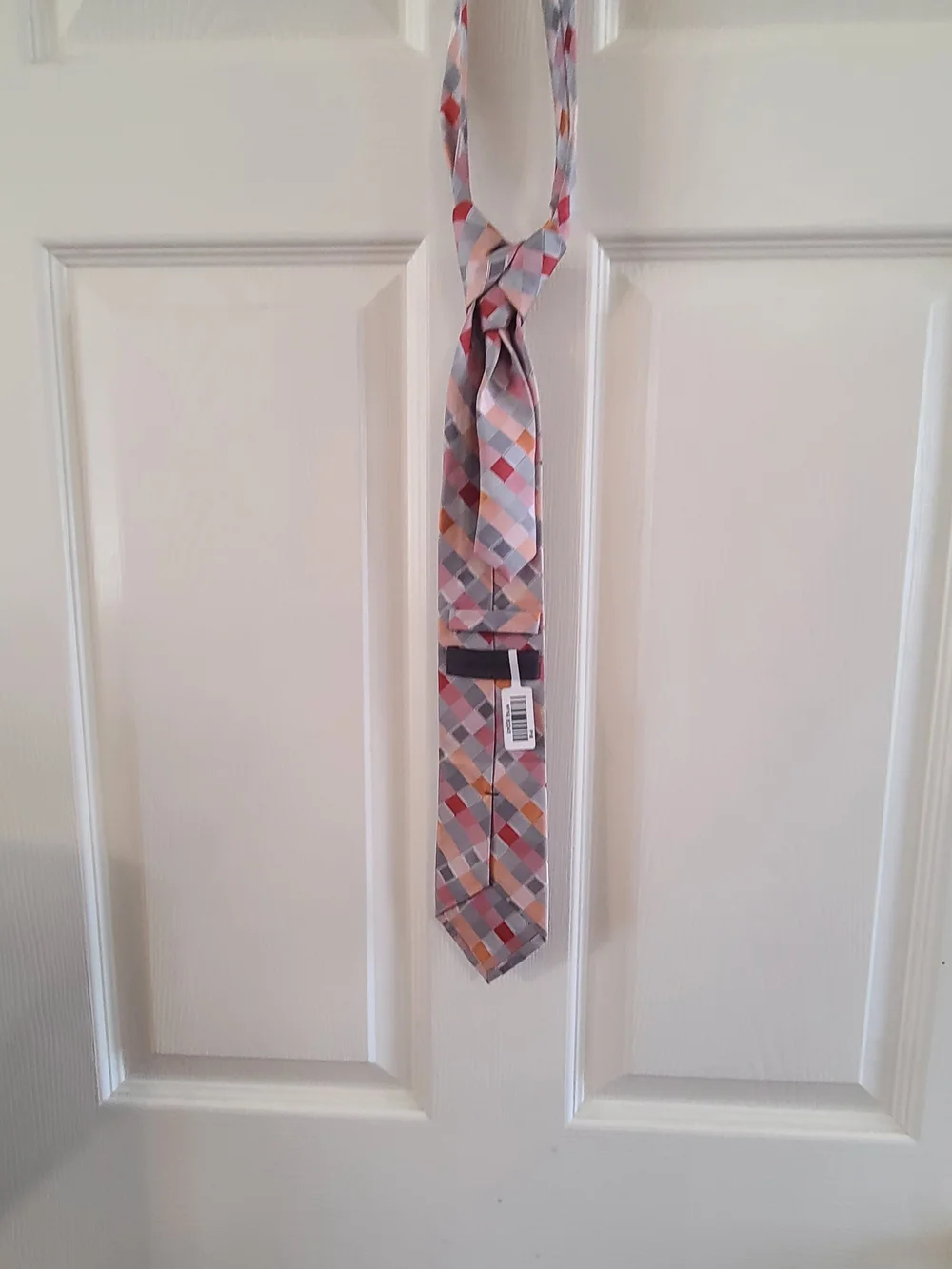 Calvin Klein Pink Gray Orange Geometric Plaid Tie Nwt